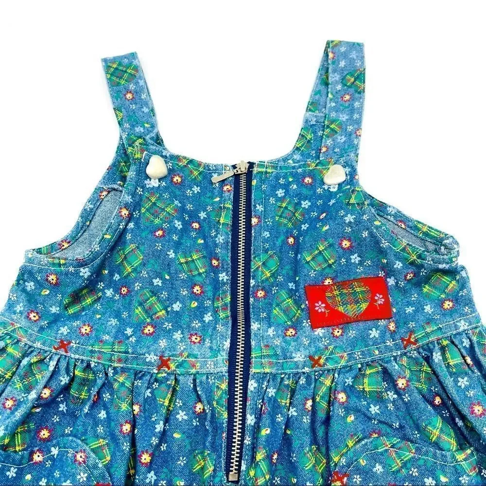 🌸 Badge Printed Chambray Dress Overalls